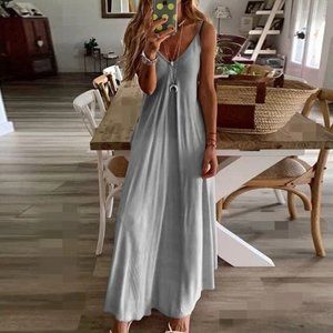 V-Neck Beach Maxi Cover Up Sun Grey Two Tone